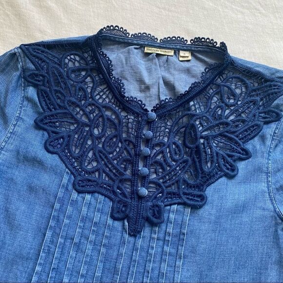 Anthropologie Laced Chambray Top Linen Blend - Picture 4 of 13